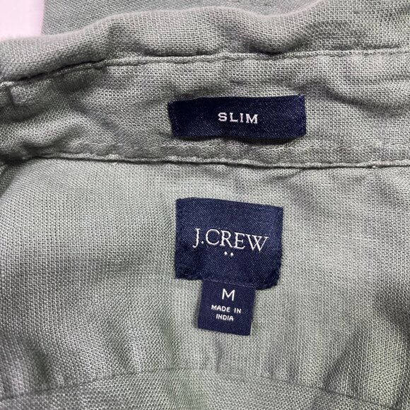 J. Crew Factory Size M Slim Fit Short-Sleeve Linen-Blend Shirt Green AL188 - Picture 2 of 7